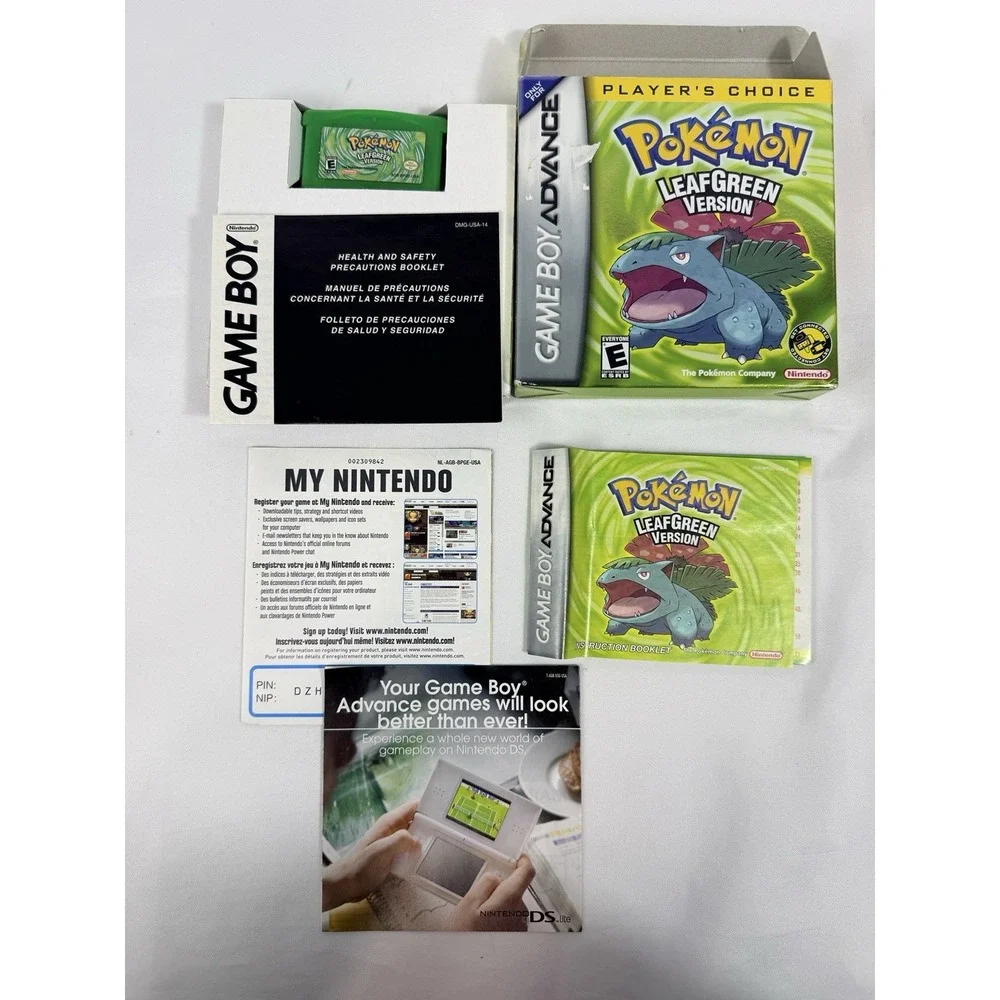 Pokemon LeafGreen Player's Choice GBA Complete in Box CIB Authentic Tested Saves